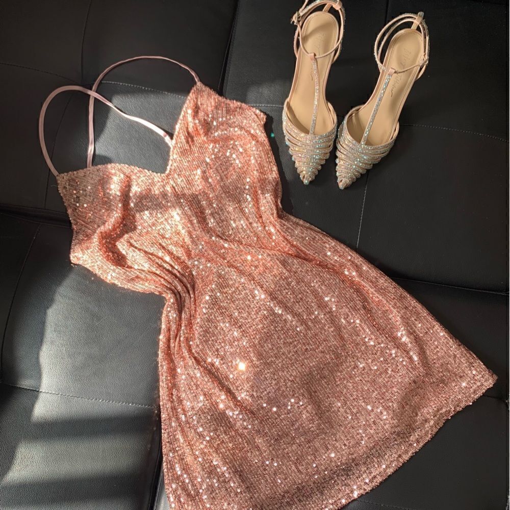 VICTORIAS SECRET SEQUIN SLIP DRESS CRISS CROSS PINK - Picture 2 of 12